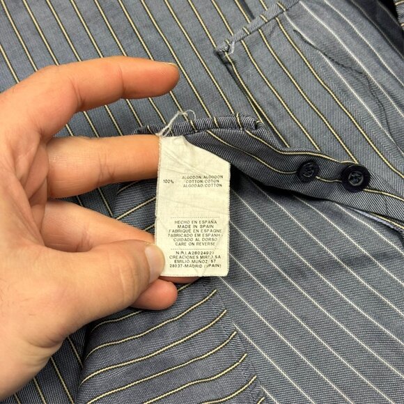 Mirto Dress Shirt Striped Blue/Yellow Made in Spain 100% Cotton 43 17 XL - Picture 8 of 9